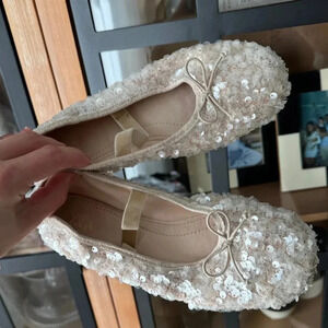 Zara Girls ballerina flats shoes sequins bows sparkle silver round toe kids